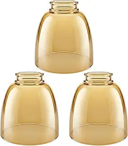 3-Pack Clear Amber Glass Shade Replacements, Ceiling Fan Light Covers Glass Globes Lampshades for Chandelier Vanity Lights Wall Sconces Pendant Light, 1.61" Fitter Size, 5" high x 4.7" diameter