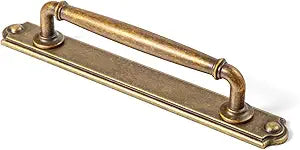 Goo-Ki Drawer Pulls Antique Brass Cabinet Pulls with Backplate 5.04" c-c Zinc Alloy Kitchen Cabinet Hardware - 2 Pack Vintage Brass Bar Cabinet Handles with Spacer