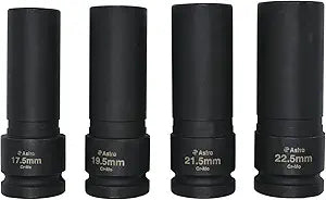 Astro Tools 78204 4-Piece 1/2" Drive 1/2 Size Thin Wall Lug Nut Socket Set - 17.5-22.5mm
