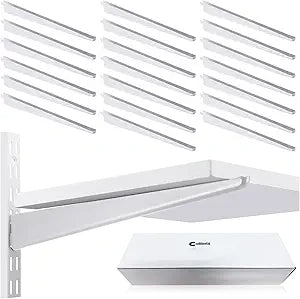 CroBlissful 20 Pcs Adjustable Shelf Brackets for Double Track System Closet Organization Heavy Duty Wire Shelf Brackets(White,11.5 Inch)