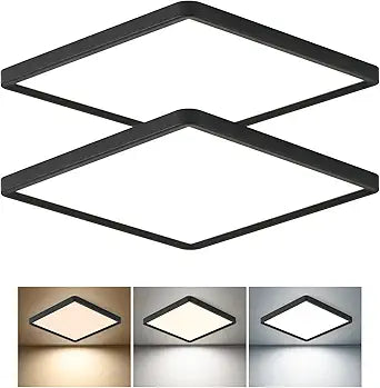 2PK 16 Inch Square LED Flush Mount Ceiling Light, 36W 3600LM, 3000K/4000K/6000K CCT Selectable, Super Slim Low Profile Ceiling Light Firxtue for Bedroom/Kitchen/Living room/Dinning room/Hallway, Black