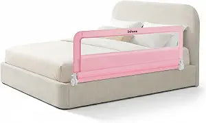 INFANS Bed Rail for Toddlers, 59" Foldable Safety Baby Crib Rail Fit for Kids Twin, Extra Long Swing Down Bed Guardrail for Convertible Crib, Queen, Full, King Mattress Side Guard (Pink)