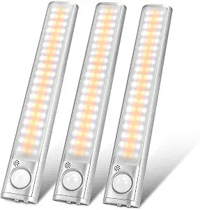 goodland Under Cabinet Lighting 80 LED Closet Light, Motion Sensor Lights Indoor USB Rechargeable Dimmable Stick-on Night Light Bar for Kitchen, Wardrobe, Garage, Stairs, Bedroom (3 Packs)