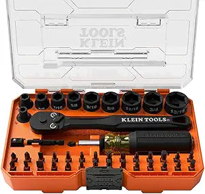 Klein Tools 33806 ProFlex 43-Piece Impact Socket Set and Impact Driver Bit Set with Modular Case, 29 Bits and 10 SAE Socket Sizes, S2 Steel, Magnetic, Adjustable Screwdriver