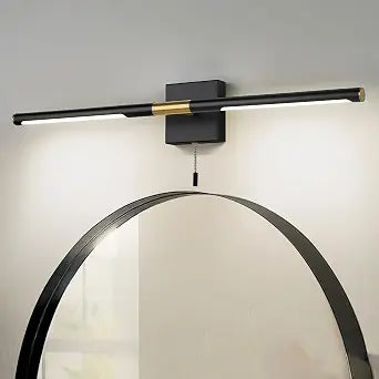 24 Inch Black and Gold Bathroom Vanity Light with Pull Chain Switch, Modern Over Mirror Wall Sconces Lighting, 6000K 360 Bath Light Fixture with Adjustable Lamp Tubes