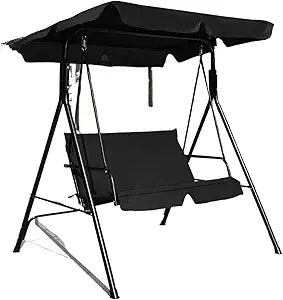 Black Replacement Swing Chair Canopy Cover with Cushion Backrest Waterproof Polyester 2-Seater Garden Swing Seat 53x45x13 Inches
