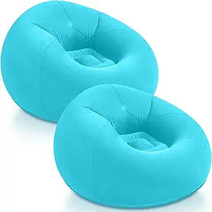 Realspring Inflatable Bean Bag Chairs Outdoor Blow up Camping Chairs Inflatable Lazy Sofa Folding Portable Bean Bag Loungers Couch(Lake Blue,2 Pcs)