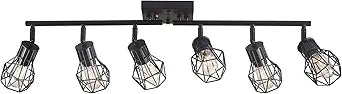 Black Track Lighting Fixtures Ceiling,6-Light Farmhouse Track Lighting with Metal Cage Design Kitchen Lights Ceiling Mount for Kitchen, Living Room, Dining Room (E26 Base)
