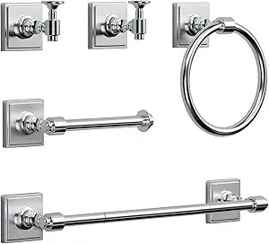 VEHCIL Polished Chrome Bathroom Towel Bar Set, 5 Piece Bathroom Hardware Accessory Set, SUS304 Stainless Steel 24" Towel Rack Holder Set for Bathroom, Wall Mounted