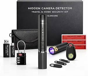 Hidden Camera Detector by Silencore Travel Privacy Protection Kit for Hotels & Airbnb, Office | Spy Camera Detection, GPS Tracker Detector, USB Data Blocker, Faraday Bag, TSA Lock & Safety Alarm