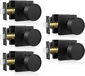 Haidms Black Door Knobs Interior, Zinc-Alloy Square Matte Black Privacy Door Knobs for Bedroom Bathroom, Heavy Duty Modern Door Lock (5 Pack)