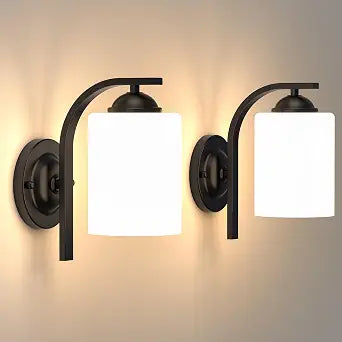 Phaosio 2-Pack Wall Sconces for Bedroom and Bathroom, Matte Black Farmhouse Wall Light Fixtures with Glass Shade, Modern Vanity Wall Lamps for Living Room, Hallway, Kitchen