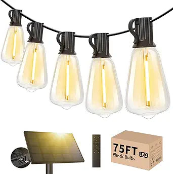 Svater Solar Outdoor String Lights 75 FT, ST38 Patio Lights Shatterproof Dimmable Vintage Edison Bulbs, Solar Powered Weatherproof Light for Patio, Backyard, Garden, Bistro, Warm White