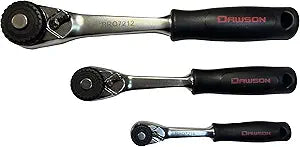 Dawson Heavy Duty Drive Ratchet with Large Grip Handle, Finger Assist Rotator, 72-Teeth, Reversible and Quick Release (3-Piece Set with 1/2", 3/8" and 1/4")