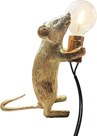 NorDiem Cute Mouse Table Lamp, Gold Standing Resin Animal Desk Light with E12 LED Bulb Included, Warm Glow Mini Bedside Lamp for Kids Bedroom Nursery Playroom Girls Boys Toddlers