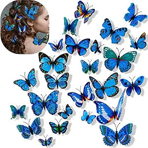 24 Pieces Blue Butterfly Hair Clips Small Realistic Colorful Handmade 90s