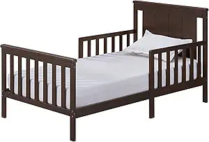 Oxford Baby Lazio Wood Frame Toddler Bed with Guardrails and Straight-Line -Headboard, Espresso Brown