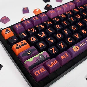 Halloween Black Cat Themed Keycaps, XDA Profile PBT Dye Sublimation Keycaps, Halloween Pumpkin Customized Keycaps Set for Cherry Gateron MX Switches Mechanical Gaming Keyboards