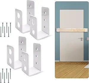 SecurityMan (2-PK) Heavy Duty 2x4 Door Barricade Brackets - 700lbs of Force, Install in Minutes - (4pc) Thick 3.5mm Iron Metal U Bracket | Rust Proof - Gate Bar Holder for Indoor/Outdoor Door Security