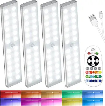SZOKLED 58-LED Under Cabinet Lighting Wireless, RGB Motion Sensor Night Lights, Magnetic Under Cabinet Lights for Kitchen, Shelf, Stair, 15 Color (4 Pcs)