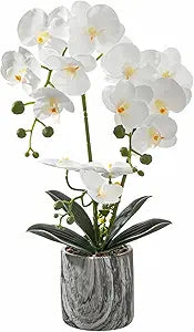 White 16.5'' Fake Orchids Flowers in Pot Bendable Faux Orchids Artificial Flowers Washable Silk Orchid Phalaenopsis Decor for Home Wedding Table Centerpiece Bathroom Office