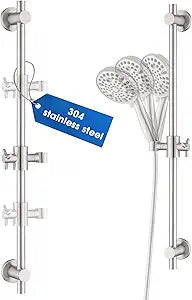 All Metal Shower Slide Bar with Adjustable Handheld Shower Head Holder, 25 Inch SUS304 Stainless Steel Shower Rail, Replacement for RV, Camper, Hotel & Bathroom, Polished Brushed Nickel