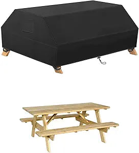 420D Picnic Table Cover with Bench Covers , Outdoor Patio Chair Covers Waterproof Tough Canvas Dust Wind Proof Anti-UV Outdoor Patio Table Bench Cover PU Coating (Black )