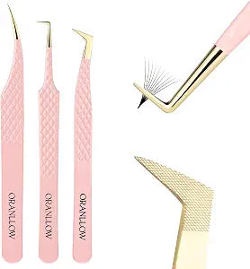 3 Pcs Precision Fiber Tip Lash Tweezers Set for Eyelash Extensions