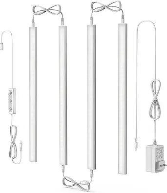 ASOKO Under Cabinet Led Light Plug in, Dimmable Cold White 5000K, 4 Pack 12 inch Linkable Led Under Counter Lights for Kitchen