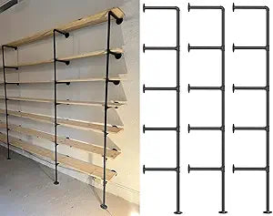 Kaler Industrial Pipe Shelves, 3-Set 5-Tier 68" Tall, 12" Depth,DIY Open Bookshelf Bookcase, Wall Mount Vintage Retro Shelving, Rustic Farmhouse Pantry Kitchen Storage,Black Shelf Brackets