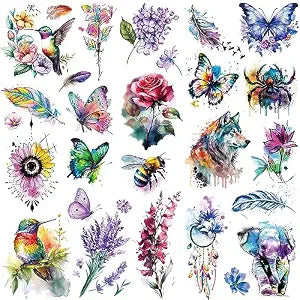 Tazimi 9 Sheets Large 3D Watercolor Temporary Tattoos For Women Girls