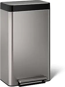Kohler 20941-ST 8 Gallon Tall Hands-Free Kitchen Step Can, Trash Can with Foot Pedal, Quiet-Close Lid, Stainless Steel