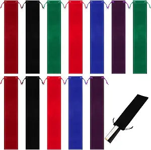 Windyun 12 Pcs Folding Hand Fan Bags Long Velvet Bags, 14.6x2.8
