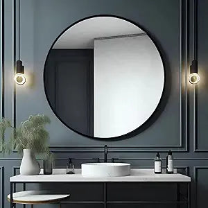 USHOWER Bathroom Mirrors for Over Sink, 36 Inch Circle Mirror with Metal Frame, Black Wall Mirror for Vanity, Entryway, Living Room, Hallway and Bedroom Decor