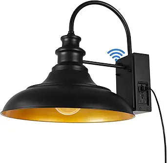 Dusk to Dawn Sensor Outdoor Barn Light with GFCI Outlet, 16 Inch Farmhouse Exterior Wall Sconce, Rustic Lighting Fixture, Industrial Wall Lantern for Garage Shed Patio, STRZ034L-W BK