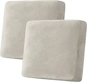 H.VERSAILTEX Velvet Stretch Couch Cushion Cover Plush Cushion Slipcover for Chair Loveseat Sofa Cushion Furniture Protector Seat Cushion Sofa Cover (2 Piece Large Sofa Cushion Covers, Oatmeal)