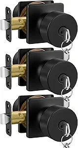 Haidms Black Door knob with Lock, keyed Door knob Exterior Door Lock Door knobs with Lock and Key (3 Pack)
