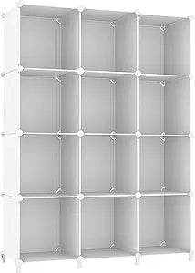 AWTATOS Cube Storage Organizer Storage 12 Cube Bookshelf DIY Plastic Closet Clothes Storage Shelves with Wooden Mallet, Stackable Storage Solution for Home, Bedroom, White