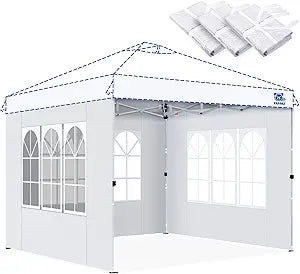 FANPAT Church Window 10x10ft Canopy Sidewalls for Pop Up Canopy, Waterproof UV Protection Fabric, Suitable for Outdoor Party, Picnics & Camping, White(3pcs Sidewalls Only, NOT Included Frame and Top)