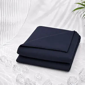 Double-Sided Cooling Comforter Queen Size Ice Silk Summer Blanket No-Seam 0.45 Soft Breathable Silky Smooth Edge-Free Design, Hot Sleepers, Deep Blue 90x90