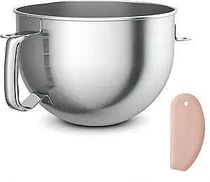 Wiselet 18/8 Stainless Steel 6 Quart Mixing Bowl for Kitchen Aid Professional Bowl Lift Stand Mixer, Heavy Duty Extra Mixer Bowl fits KP26, KB26, Dishwasher Safe, Ergonomic Handle, Silicone Scraper