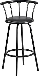 Flash Furniture Charla Crown Back Black Metal Barstool with Black Vinyl Swivel Seat