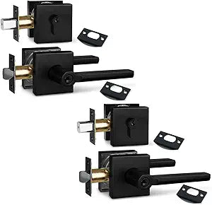 Set of Entry Lever and Deadbolt Same Keys in Black HD1601-D105-DB-2SET-TMC