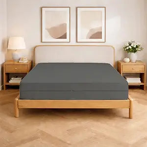 Twin XL Size Microfiber 1 PC Zipper Fitted Sheet 6 Inch Deep , Dark Grey
