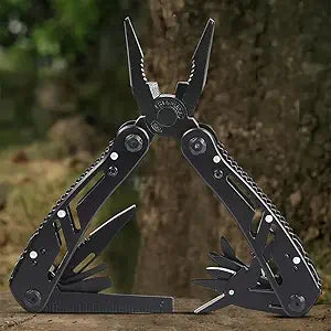 Multitool with Safety Locking, Professional Stainless Steel Multitool Pliers Pocket Knife, Bottle Opener, Screwdriver with Nylon Sheath, Black