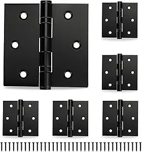 6 Pack Black Door Hinges 3.5 x 3.5 Inches, Heavy Duty Stainless Steel Ball Bearing Hinges with Screws, Square Corner, Smooth and Quiet