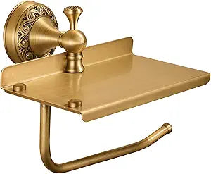 Wall Mounted Bathroom Toilet Paper Holder with Storage,Roll Tissue Holder Antique Brass Pattern Carving,Brushed Bronze