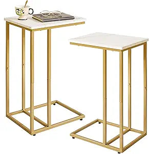 Aibiju Small Side Tables C Shaped, End Table Set of 2, Small Table Stand for Living Room Bedroom, lLittle Bedside Table Faux Marble+Gold YD-TM051G-2