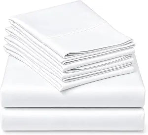 Mattress-Homes Cal King Size Sheet Set 6 Piece, Hotel Luxury Collection 100% Egyptian Cotton 18 Inch California King Fitted Sheet Soft & Cool Breathable Bedding with 4 Pillowcases in White Solid