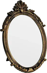 Vintage Gold Plastic Oval Makeup Mirror (Bronze, 11 * 7inches)